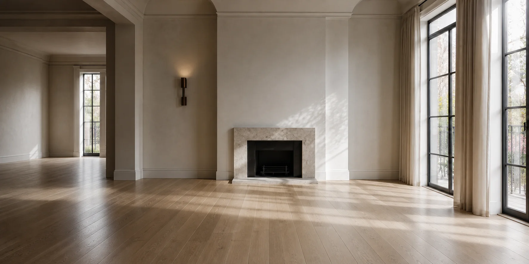 The living room before staging, empty and unfurnished